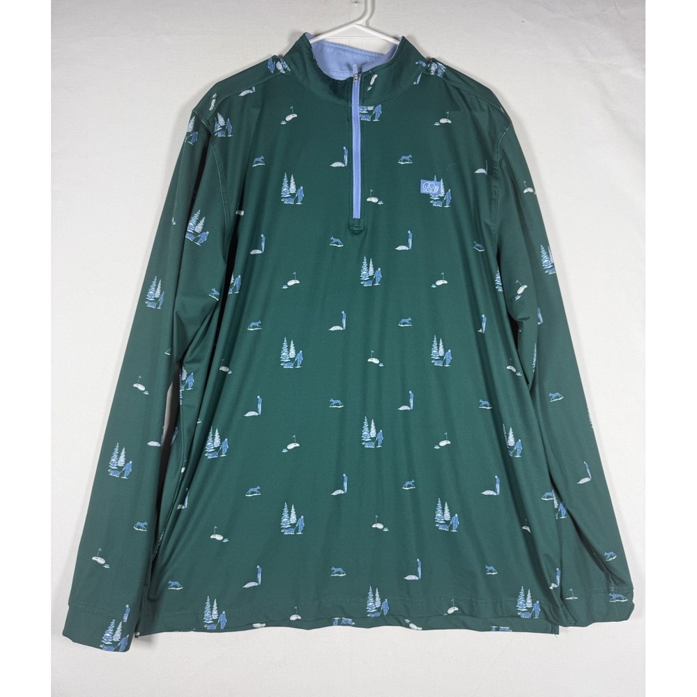 Good Good Golf Q-Zip 1/4 Zip Mens 2XL Green Golf AOP Performance Pullover Nature